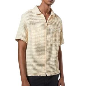 Standard Cloth Ecru Waffle Short Sleeve Mens Cream Button Down Shirt size large